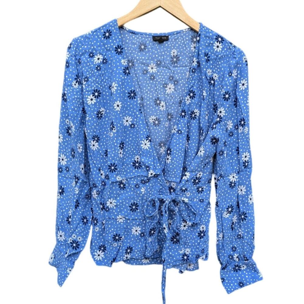 Talbots Blouse L Flowy Sleeve Ditsy Floral Feminine Wrap Dainty Shirt Boho